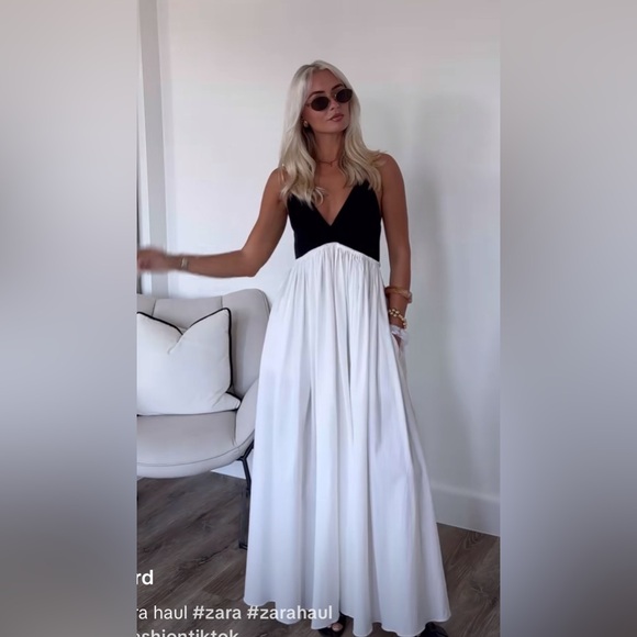 Viral Zara Black and White Sleeveless Maxi Sundress with tie back - Picture 2 of 8